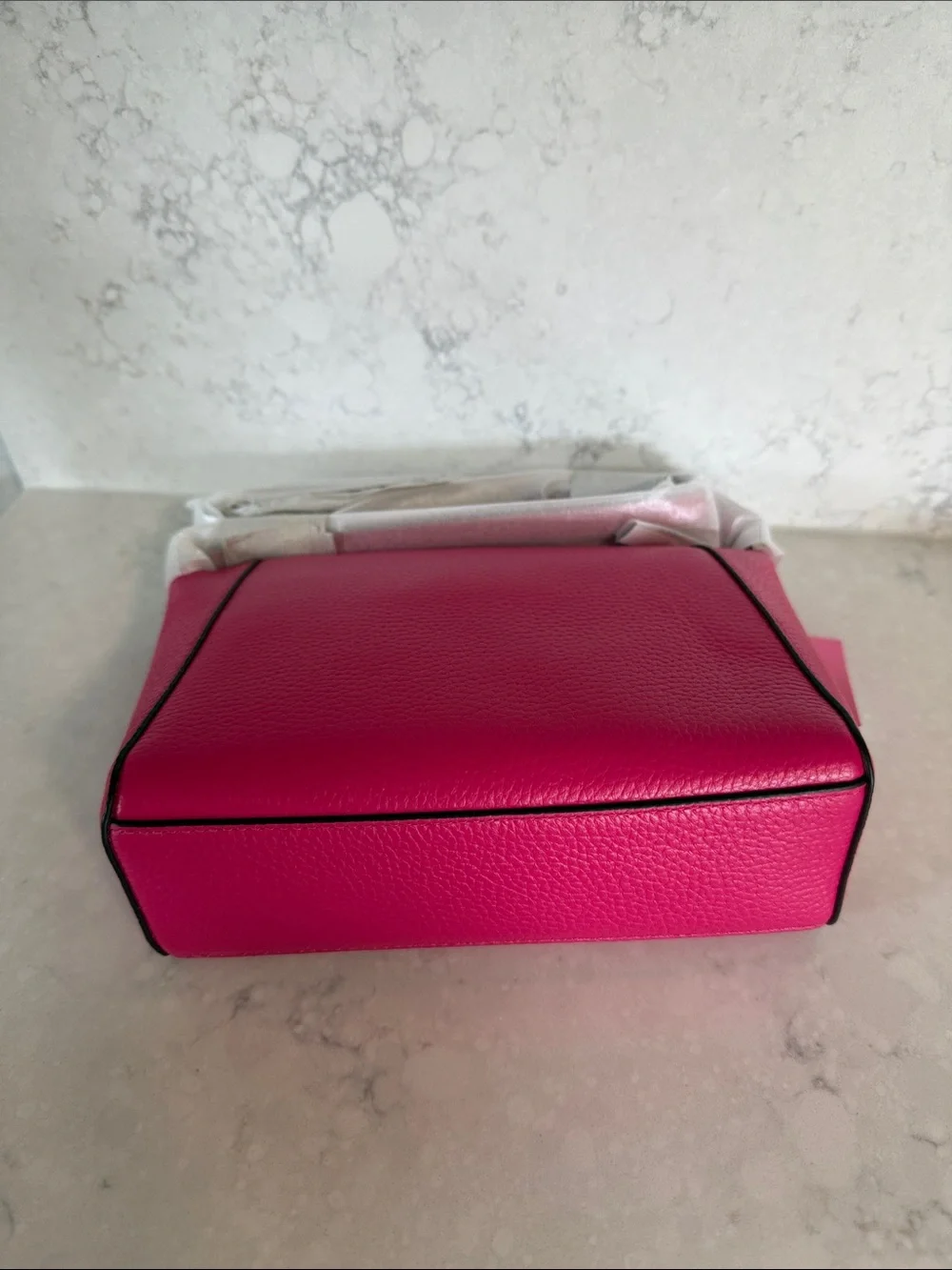 kate spade Pink Pebbled Leather Satchel with Black Trim